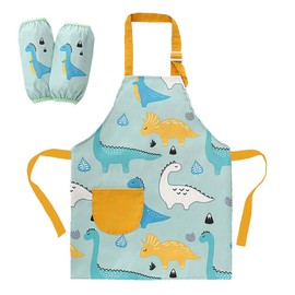 Voarge Children's Cooking Apron Set, Adjustable Apron Children for Kitchen, Cooking, Baking, Painting Party, Children's Apron for 6-9 Years, Boys and Girls, Dinosaurs