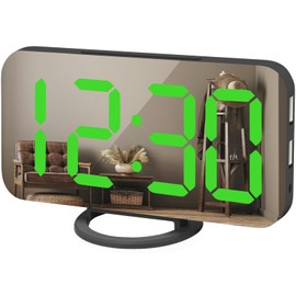 WulaWindy Digital Alarm Clock, Large Mirrored LED Display, with USB Charger, Snooze Function Dim Mode Wall Hanging Beside Desk Clock for Bedroom