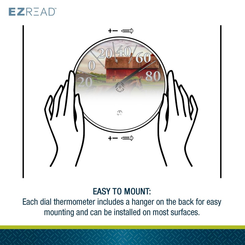 EZREAD Hanging Dial Thermometer - Weather Thermometers for Indoor and