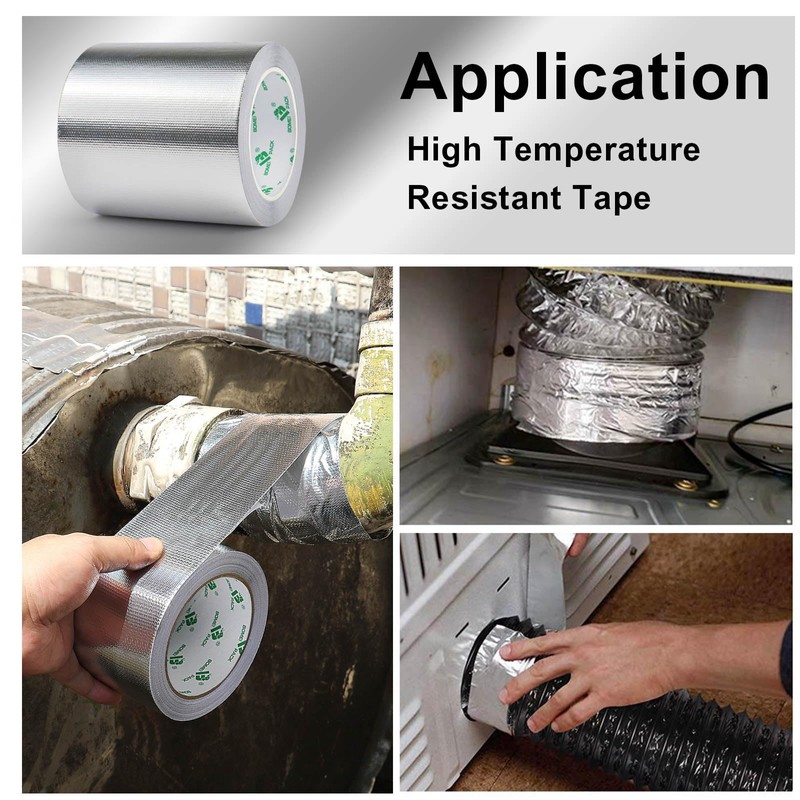 BOMEI PACK Adhesive Aluminum Foil Heat Shield Tape Barrier, Fiberglass