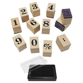 HDGSAFD 12 Digital Stamps and 1 Ink Pad, Wooden Stamp, DIY Diary Materials, Card Decoration Stamp