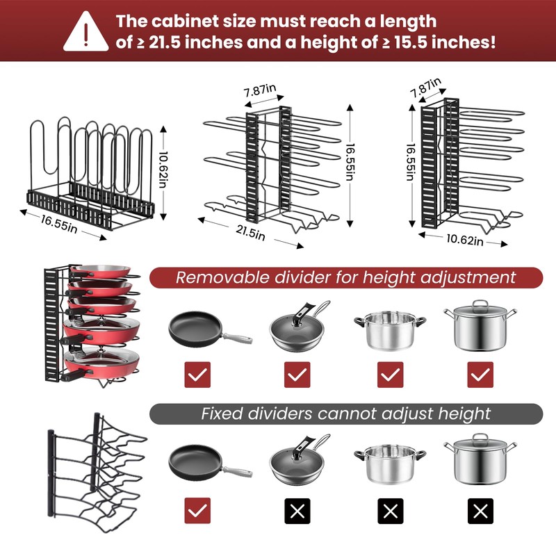 Podxco Pot and Pan Organizer for Under Cabinet, 8 Tiers