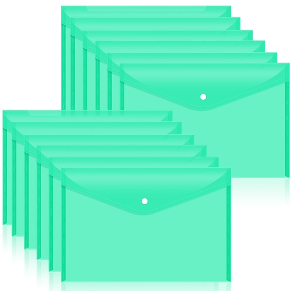 12pcs Plastic Filing Envelopes with Snap Button Closure ，Clear Document