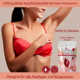 800 g Dermawax Red Melon Hypoallergenic Waxing Beads for Hair Removal Eyebrow Face Intimate Bikini Zone Armpits Women's Beard Hair Removal without Fleece Strips Suitable for All Skin Types Vegan