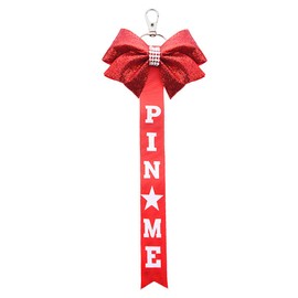 Pin Me Ribbon for Cheer Bag Red Cheer Bow Keychain for Girls Toddler Cheerleader Gifts for Granddaughter Daughter Birthday Valentines Day Gifts for Women Y2k Rhinestone Accessories Bling Keychains