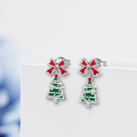 Christmas Tree Earrings 925 Sterling Silver Christmas Earrings for Women Dangling Christmas Jewelry for Women