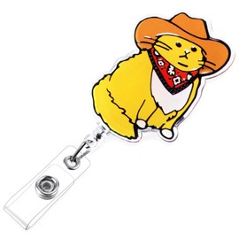 Funny Cowboy Cat Nurse Badge Reel, Cute Work Badge Holder with Retractable Clip, Pediatric Badge Buddy, Nursing Student RN LPN CNA MA Medical Worker Teacher Doctor ID Name Badge Clip Accessories