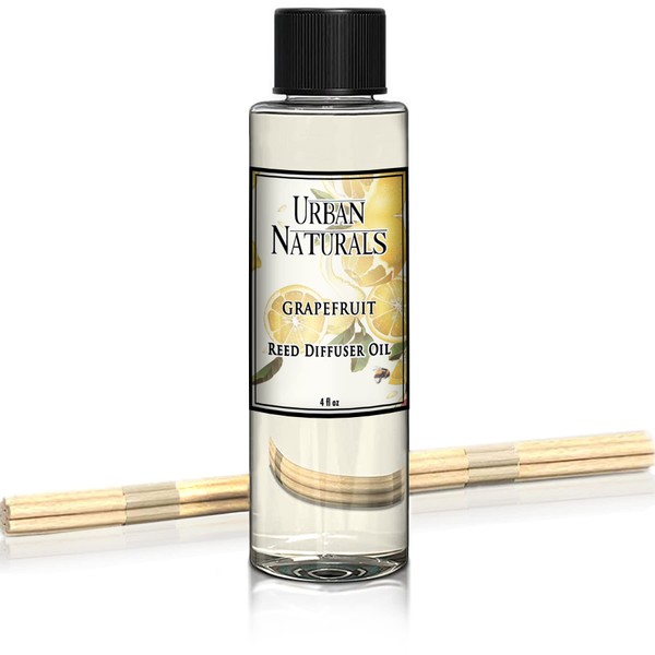 Urban Naturals Grapefruit Scented Oil Reed Diffuser Refill | Includes a Free Set of Reed Sticks! 4 oz.