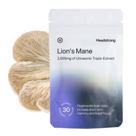 Headstrong Lion's Mane Mushroom Capsules, 90% Active Compound Yield, Ultrasonic Triple-Extract Powder, 30 Day Supply, 2,500mg per Capsule.