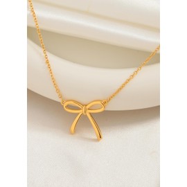 LILIE&WHITE Delicate Gold Bow Pendant Necklace for Women - Hypoallergenic, Non-Fading, Adjustable Chain Jewellery - Elegant Gift for Birthdays, Anniversaries, and Special Occasions