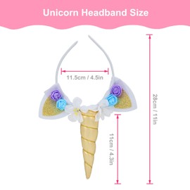 Hiziwimi Unicorn Horn Headband Flower Ears Headband Rainbow Color 5 Pack in Different Design for Girl Party Birthday Cosplay Festivals (5 Colors, 26×11.5cm)