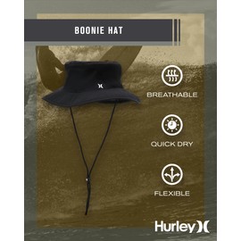 Hurley Men's Boonie Hat - Moisture Wicking and Packable Full Brim Sun Hat UV Protection for Fishing, Hiking, and Safari, Size Small-Medium, Black/White
