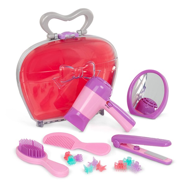 Battat Play Circle Pink Beauty Shop Hairdressing Set – Mirror, Brush Kit, Working Hair Dryer with Sounds & Air, Salon Accessories – Pretend Play Styling Toys for Girls Ages 3 and Up (15 Pieces)