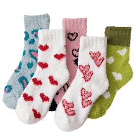 SIPEIEN 5/6 Pairs Thick Cuddly Socks Women's Cute Cat with Heart Cotton Winter Fluffy Christmas Socks Cartoon Pattern for Women, Love Series-6pcs