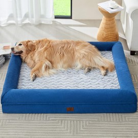 WNPETHOME Orthopedic Dog Bed, Extra Large, Waterproof with Removable Cover & Anti-Slip Bottom, XL Dog Crate Bed with Sides (Blue)