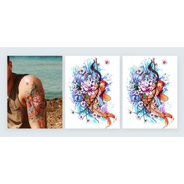 2 Sheets Temporary Fish Tattoo Japanese Koi Tattoo with Cherry Blossoms Japankoi Tattoo LC769x2