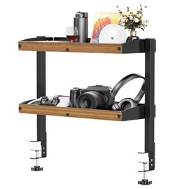 Verponity Clamp-on Desk Shelf 16",2-Tier Desktop or Under Desk Shelving Unit with Adjustable Modern Storage Tray for Table Accessories,Gaming Devices,Office Organization