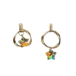 DIAMANTIO 18K Gold Plated Hoop Earrings with Iridescent Star Crystal Charm – Statement Dainty Astral Drop Earrings for Women