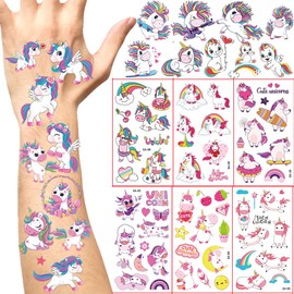 WDOERA Unicorn Temporary Tattoos for kids(10sheets) Cute Unicorn Rainbow Heart Ice Cream Temporary Tattoos for Girls Unicorn Theme Party Loot Party Bag Filler