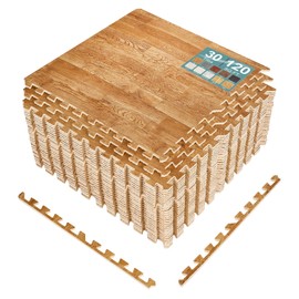 Sorbus 120 Sq. Ft. Wood Grain Floor Tiles Foam Mat EVA Interlocking Mats Tile 3/8-Inch Thick Flooring Wood Puzzle Exercise Mats w/Borders - Home Playroom Basement, Apartment, Trade Show, Baby, Dance