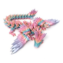 Flavery 3D Printed Dragon - 18 inch Flying Dragon, Articulated Winged Dragon, Crystal Dragon Fidget Toy, Home Decor, Birthday Gift - Candy Color Rainbow
