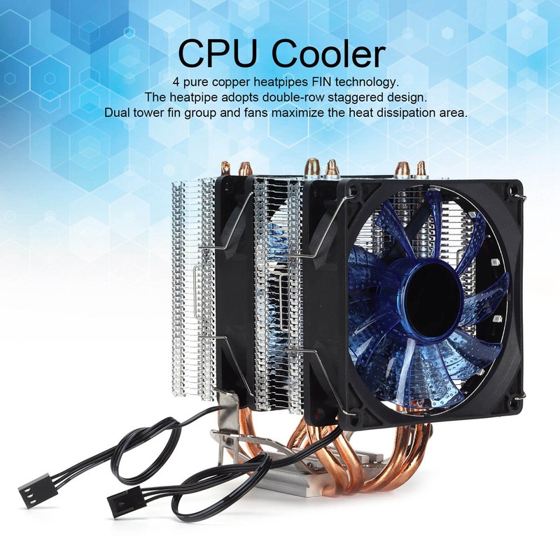 CPU Air Cooler Dual Tower 4 Heatpipes LED Light CPU