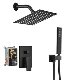 JingGang Matte Black Shower System Bathroom Rainfall Shower Faucet Set Complete Wall Mounted 8 Inch Shower Head and Handle Set with Rough-in Valve Body and Trim Kit