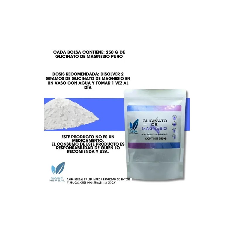 Glicinato Magnesio 100 Puro Bolsa 250g Saisa Herbal Sabor Natural