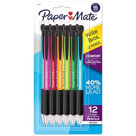 Paper Mate - Portaminas para escribir Bros, lápiz Comfort #2 con agarre cómodo, ideal para tareas largas de escritura, 0,7 mm, 12 unidades