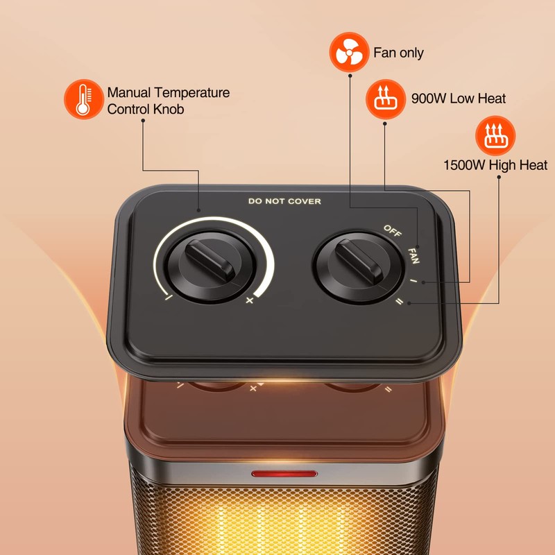 Space Heater for Indoor Use, 1500W PTC Ceramic Heater with