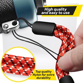 Empire Hand Wrist Strap Lanyard, Adjustable Lanyard Wrist Strap for Car Keys, Cameras, GoPro, Keychain, Phone, Portable Gaming Consoles & More (Pack of 3 - Black & Red Finger Strap)