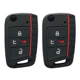 Horande 4 Button Silicone Protector Key Fob Cover Case fit for VW 2016-2017 Golf Polo GTI 2018 2019 Tiguan Keyless Entry Key Fob (Black 2)