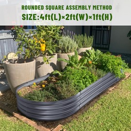 Land Guard Galvanized Raised Garden Bed Kit, Planter Boxes Outdoor, Oval Large Metal Beds for Vegetables(Modern Grey)