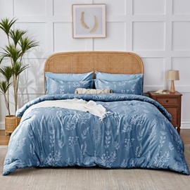 Kozyhvn Floral Comforter Set Queen Blue, Cute Flower Bed in a Bag Queen Boho 7 Pieces, Soft Fluffy Bedding Sets with Comforter, Sheets, Pillowcases & Shams, All Season