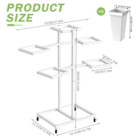 VGMiu Flower Display Stand with Buckets Wedding Flower Cart with Wheels, White Flower Pot Stand, Moving Florist Bouquet Shelf for Weddings Party Bridal Shower Event Patio Garden Living Room Decor