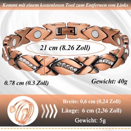 Vicmag Kupfer Magnetarmband für Frauen für Arthritis Schmerzlinderung Therapie Armbänder Magnet Armband Heilung Armband 100% massives reines Kupfer verstellbare Größe mit Schmuck-Geschenkbox (Kupfer)