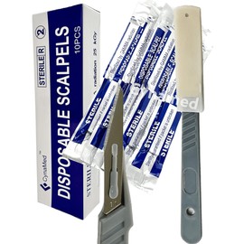 Box of 10 Pc Disposable Use Carbon Steel Scalpel Sterile #11 Pc Individually Foil Wrapped (Cynamed)