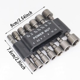 AIMALL 14-Piece Power Nut Driver Drill Bit Set, Metric Socket Wrench Screw Tools, Durable Chrome Vanadium Steel, Quick-Change Hex Shank