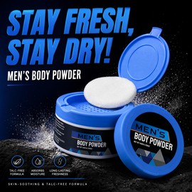 Body Powder for Sweat with Puff, Zinc Oxide & Aloe for Soft Soothing & Protect, Talc Free Dusting Powder for Men, Anti-Chafing & Odor Control, Suitable for Sensitive Skin & Groin Area, 140g/5oz