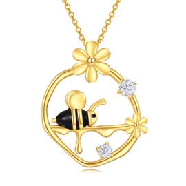 Bee Necklace for Women 925 Sterling Silver Bumblebee Necklaces Gold Dripping Honey Cute Flower Pendant Necklaces for Girls