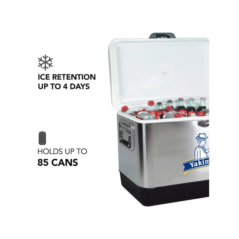 51L/54Qt Stainless Steel Portable Insulated Ice Chest Cooler Box Sturdy