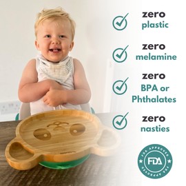 Bubba Boo Bamboo Baby Plate and Spoon Set Baby Suction Plate Panda Design (Yellow)