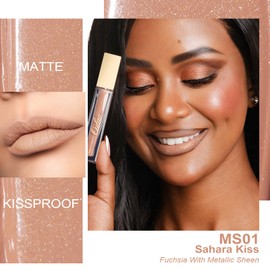 Oulac Glitter Lipstick Nude Tones, Lipstick 24 Hours Hold, Gold Lipstick Long-Lasting, Liquid Matte Ink, Kissproof, Highly Pigmented, Cream Texture, Vegan Gluten Free Vegan (MS01)