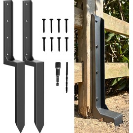 ARKSOLDIER Fence Post Repair Kit - Quick Fix Broken/Leaning 4x4/6x6 Wood Posts Support with One-Piece Steel Anchor & Stakes (Thickened 11-Gauge, 2-Pack)