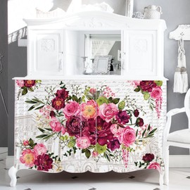 Redesign With Prima Decor Transfers Royal Burgundy 1 design, 6 sheets 46x32" Wall Decals DIY Wallpaper Wall Stickers Murals Decor for Kitchen Living Room Bedroom Bathroom Nightstands Table Décor