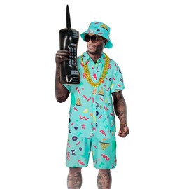 BONGZUO Men's 80s Outfit Set Retro Party Costume with Accessories (Z3808BU,3XL)