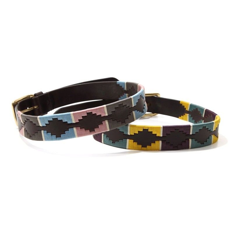 Shires Aubrion Drover Polo Belt, 35 mm, Yellow/Dark Green/Purple, 70