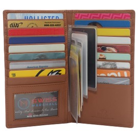 Marshal Bifold Leather RFID Blocking Wallet For Men & Women | Genuine Leather Holder With 19 Slots, 2 Bill Compartments & ID Window | For Credit/Debit Cards, Money & More (CN Tan)