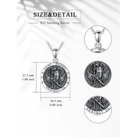 Seiyang Saint Michael Necklace 925 Sterling Silver St Michael Pendant Archangel Michael Necklace Medal Medallion Protection Jewelry Gifts for Women Men