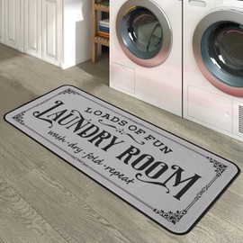 Farmhouse Laundry Room Rug 20"x47" Non Slip Floor Mat Runner Rugs for Kitchen Bathroom Hallway Laundry Room Decor, Light Grey